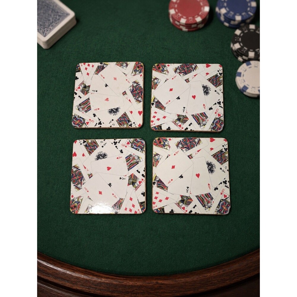 Set of 4 Playing Card Design Square Drink Coasters Poker Casino Game Room Décor